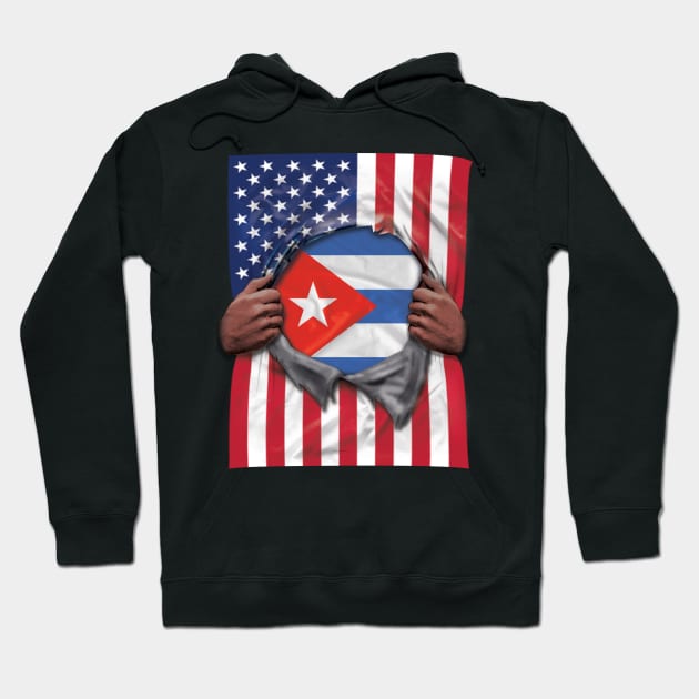 Cuba Flag American Flag Ripped - Gift for Cuban From Cuba Hoodie by Country Flags